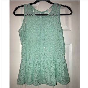 Floral, lace, mint peplum tank top size small